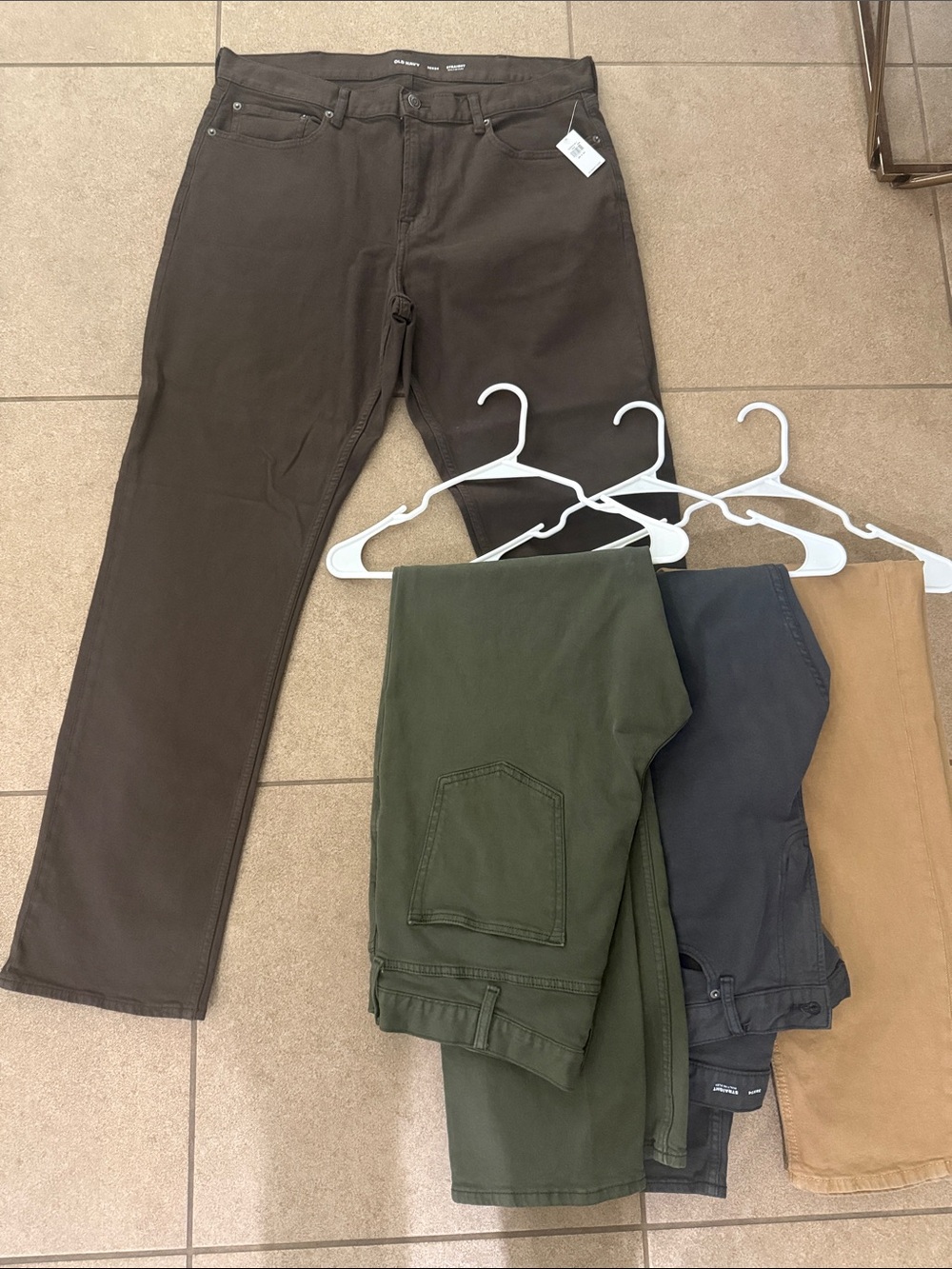 Men's Straight Fit Pants in Brown, grey, khaki and Green. 38x34